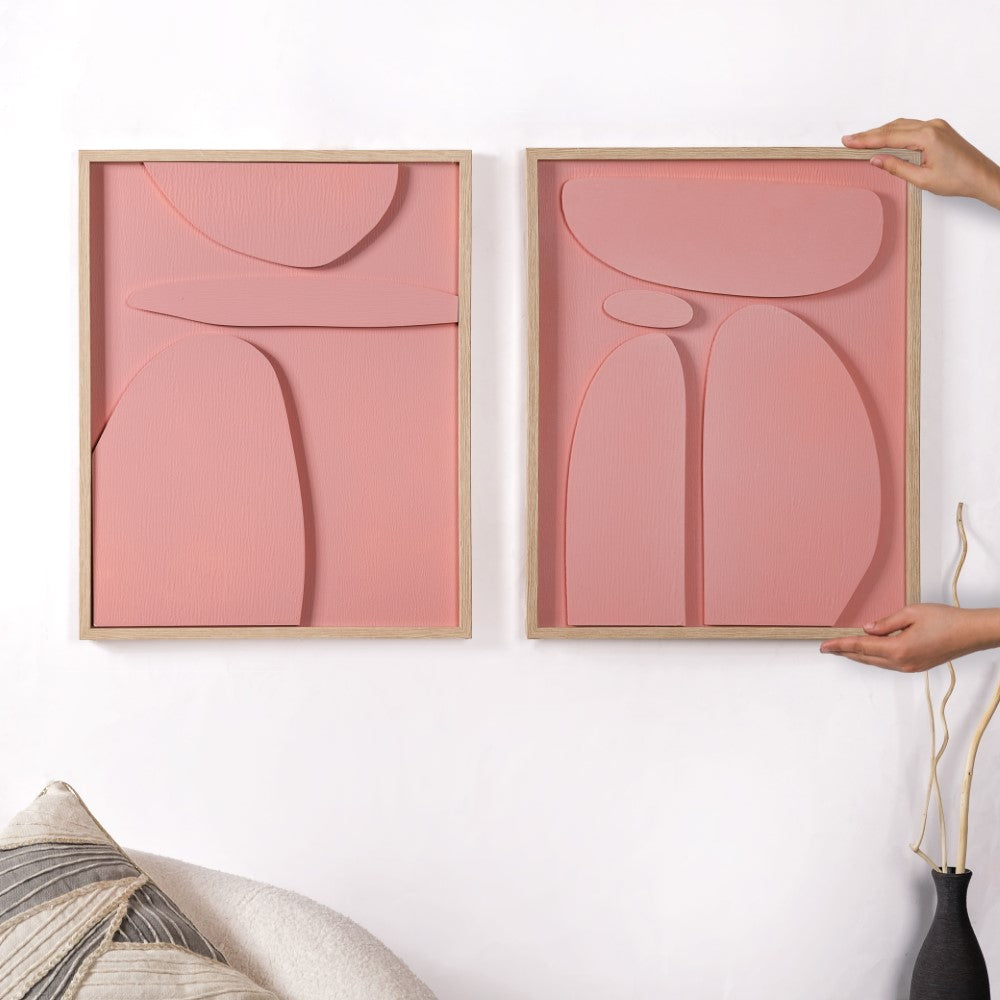 3D Abstract Wall Art Pink Set Of 2 20x16 Inch Nestasia