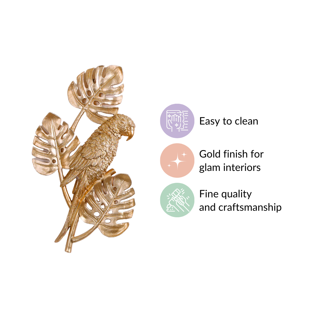 Tropical Parrot Wall Decor Gold Nestasia