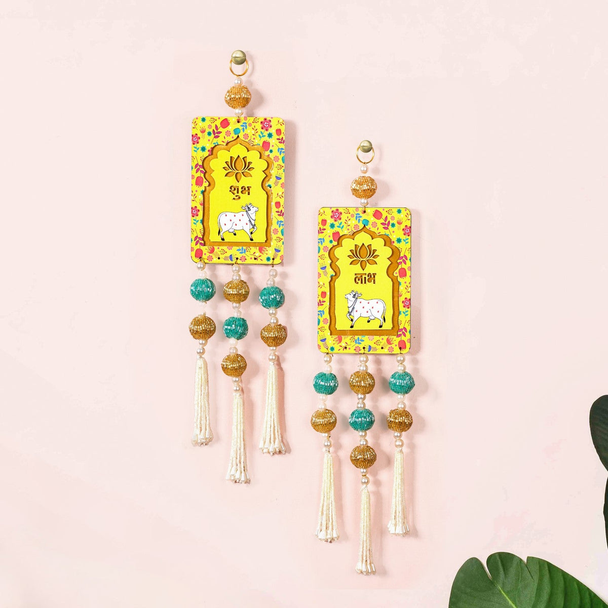 Set Of 2 Kamdhenu Pichwai Wall Decor With Tassels Nestasia