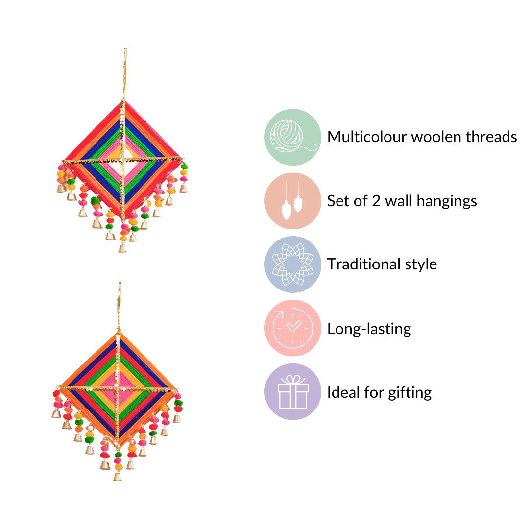Vibrant Kite Wall Hanging Set of 2 Nestasia
