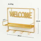 Welcome Wall Hanging Metal Rack Gold Nestasia