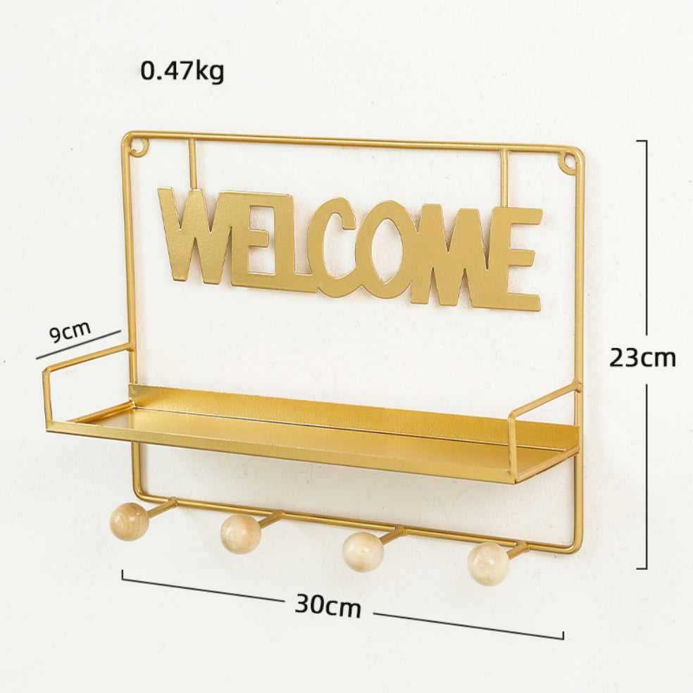Welcome Wall Hanging Metal Rack Gold Nestasia