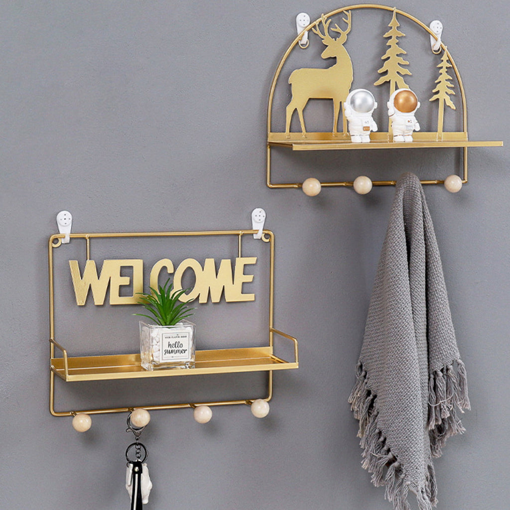 Welcome Wall Hanging Metal Rack Gold Nestasia