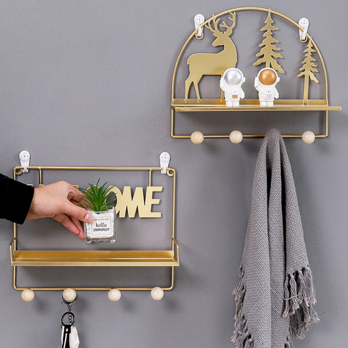 Welcome Wall Hanging Metal Rack Gold Nestasia