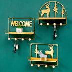 Wall Hanging Metal Shelf Forest Reindeer Gold Nestasia