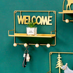 Welcome Wall Hanging Metal Rack Gold Nestasia