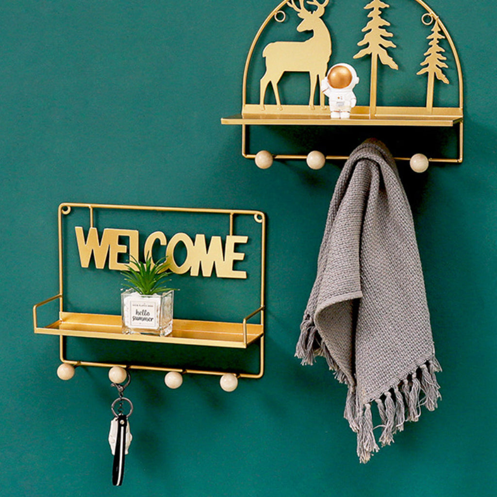 Welcome Wall Hanging Metal Rack Gold Nestasia