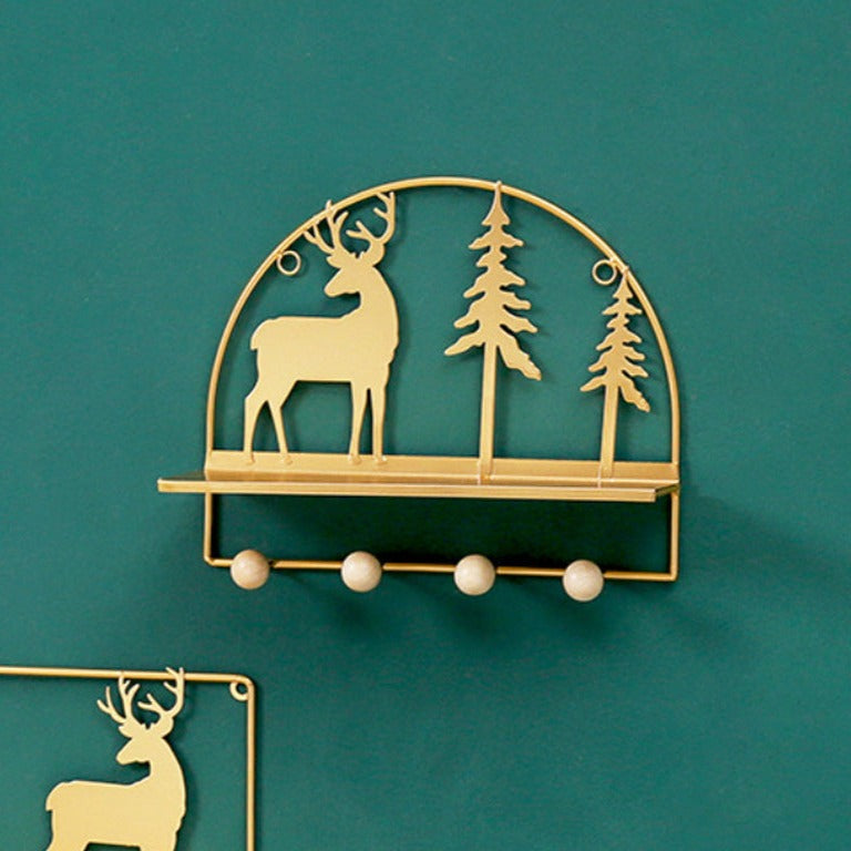 Wall Hanging Metal Shelf Forest Reindeer Gold Nestasia