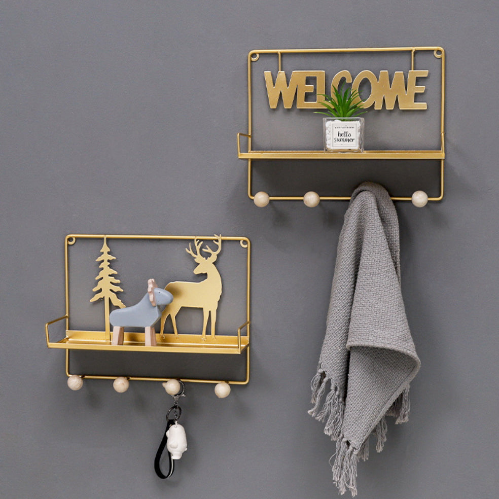 Welcome Wall Hanging Metal Rack Gold Nestasia