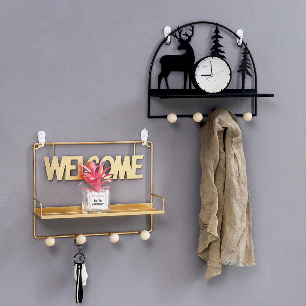 Welcome Wall Hanging Metal Rack Gold Nestasia