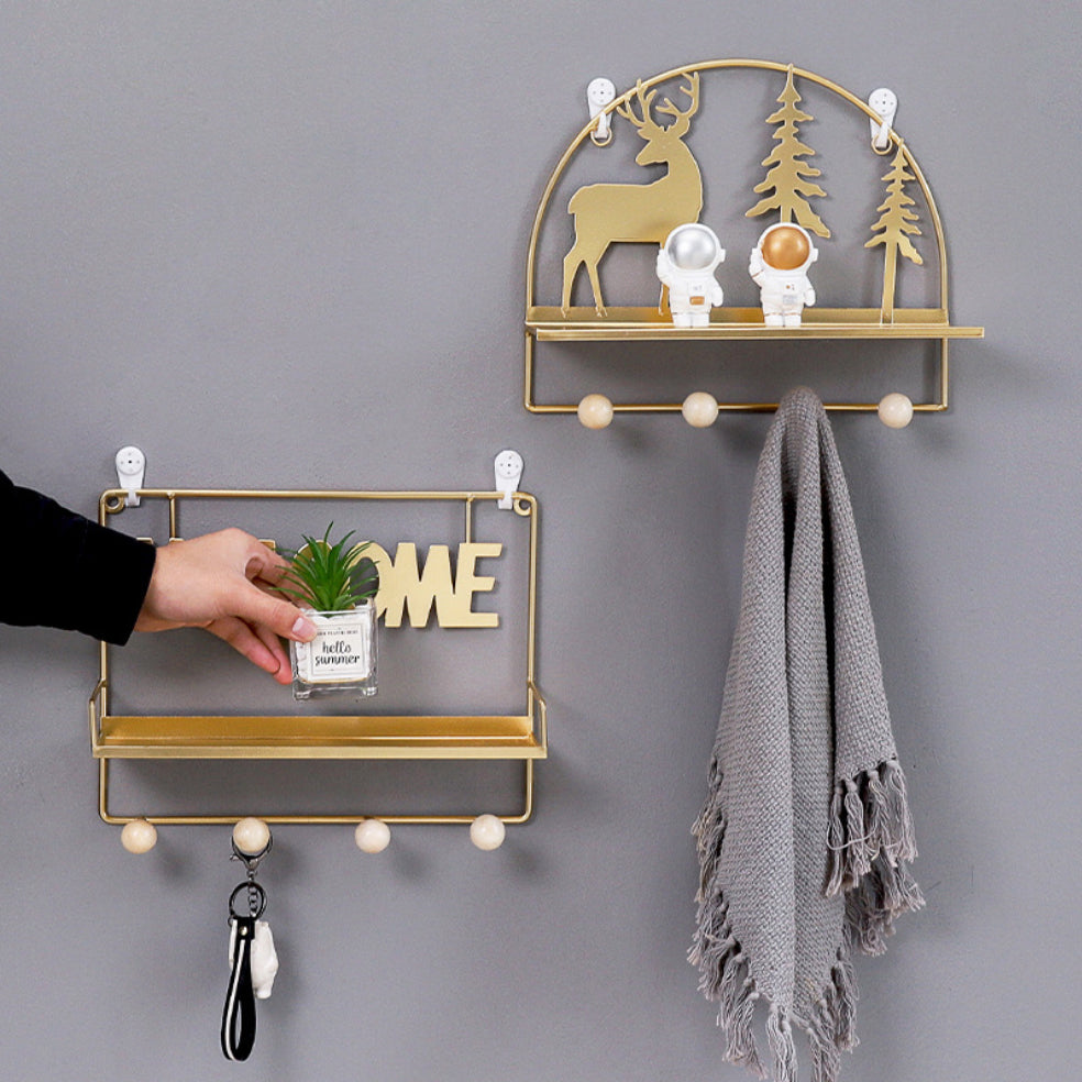 Wall Hanging Metal Shelf Forest Reindeer Gold Nestasia
