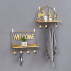 Wall Hanging Metal Shelf Forest Reindeer Gold Nestasia