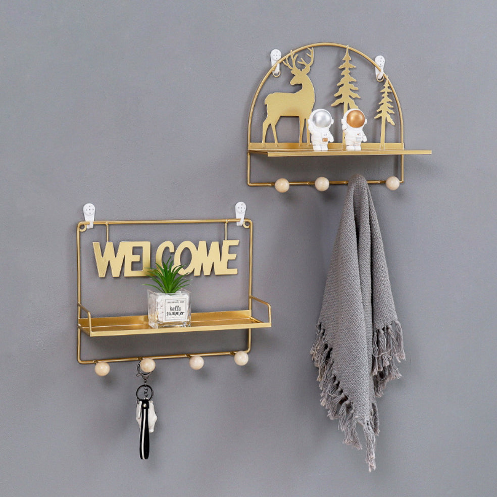 Wall Hanging Metal Shelf Forest Reindeer Gold Nestasia