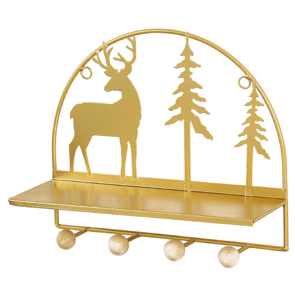 Wall Hanging Metal Shelf Forest Reindeer Gold Nestasia