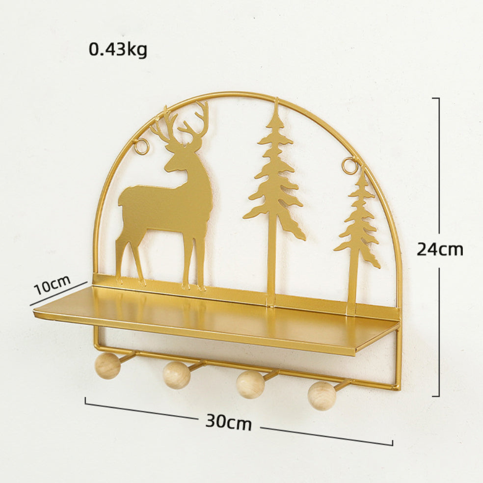 Wall Hanging Metal Shelf Forest Reindeer Gold Nestasia
