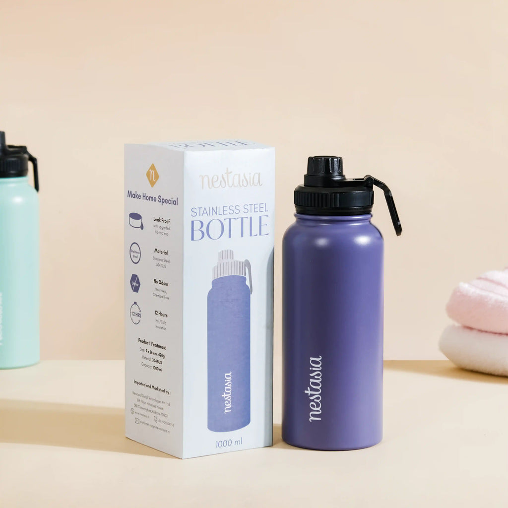 Stainless Steel Travel Bottle Blue 1L Nestasia