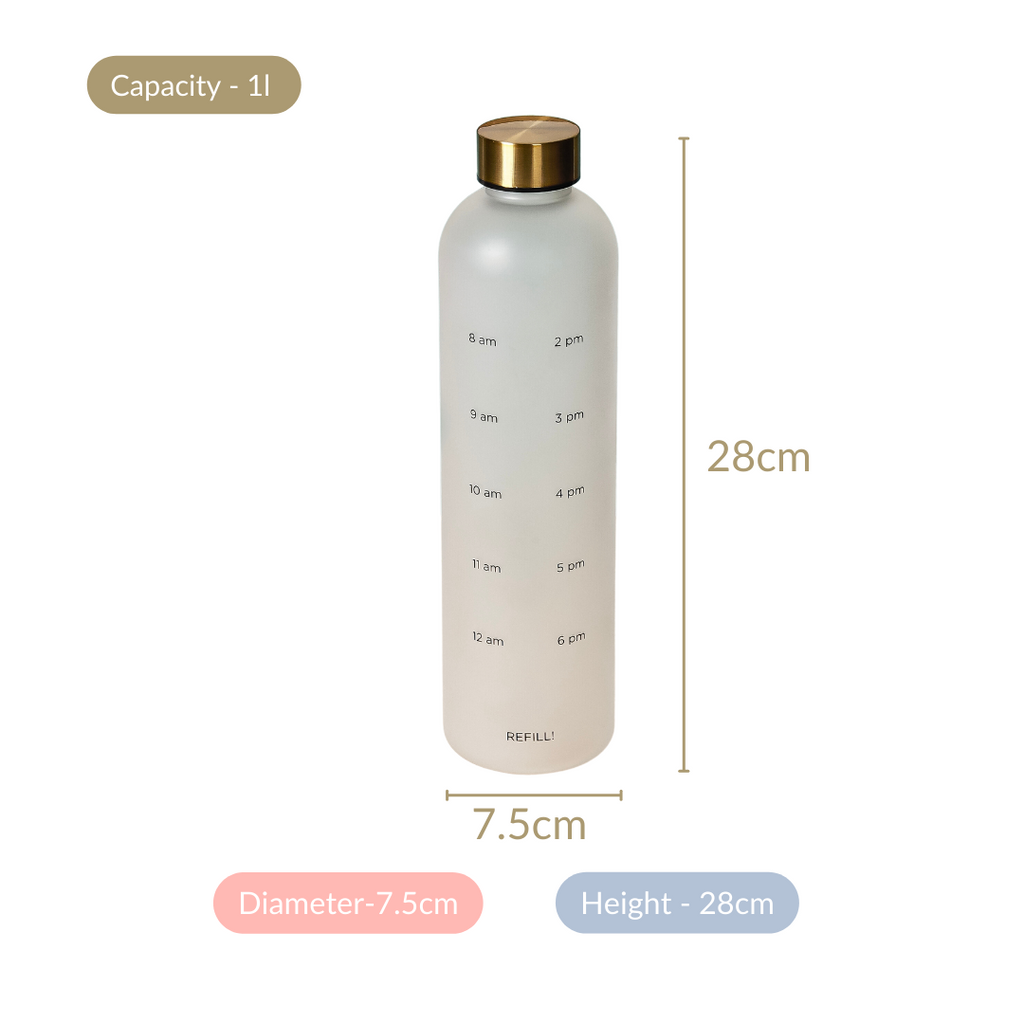 Time Marker Matte Water Bottle White 1L Set Of 2 Nestasia