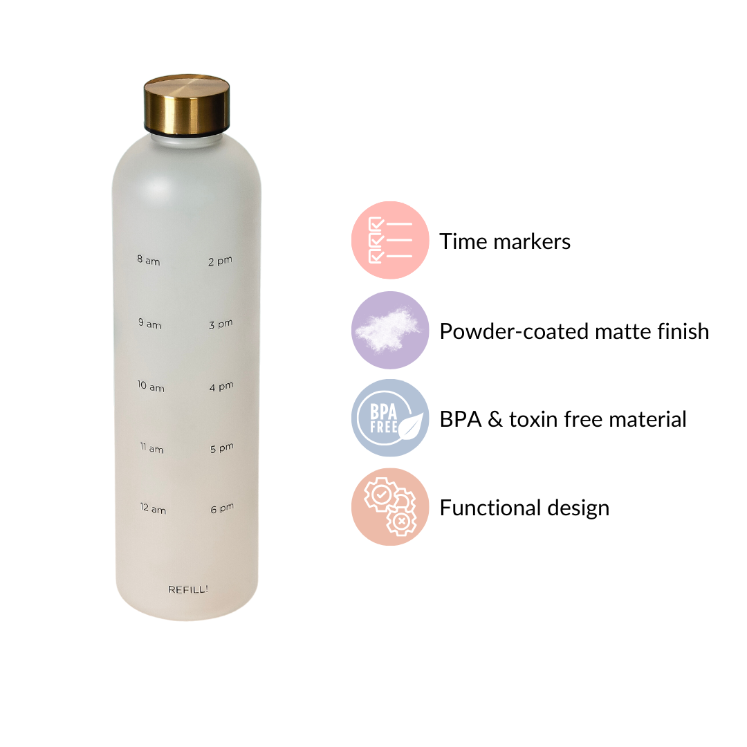 Time Marker Matte Water Bottle White 1L Set Of 2 Nestasia