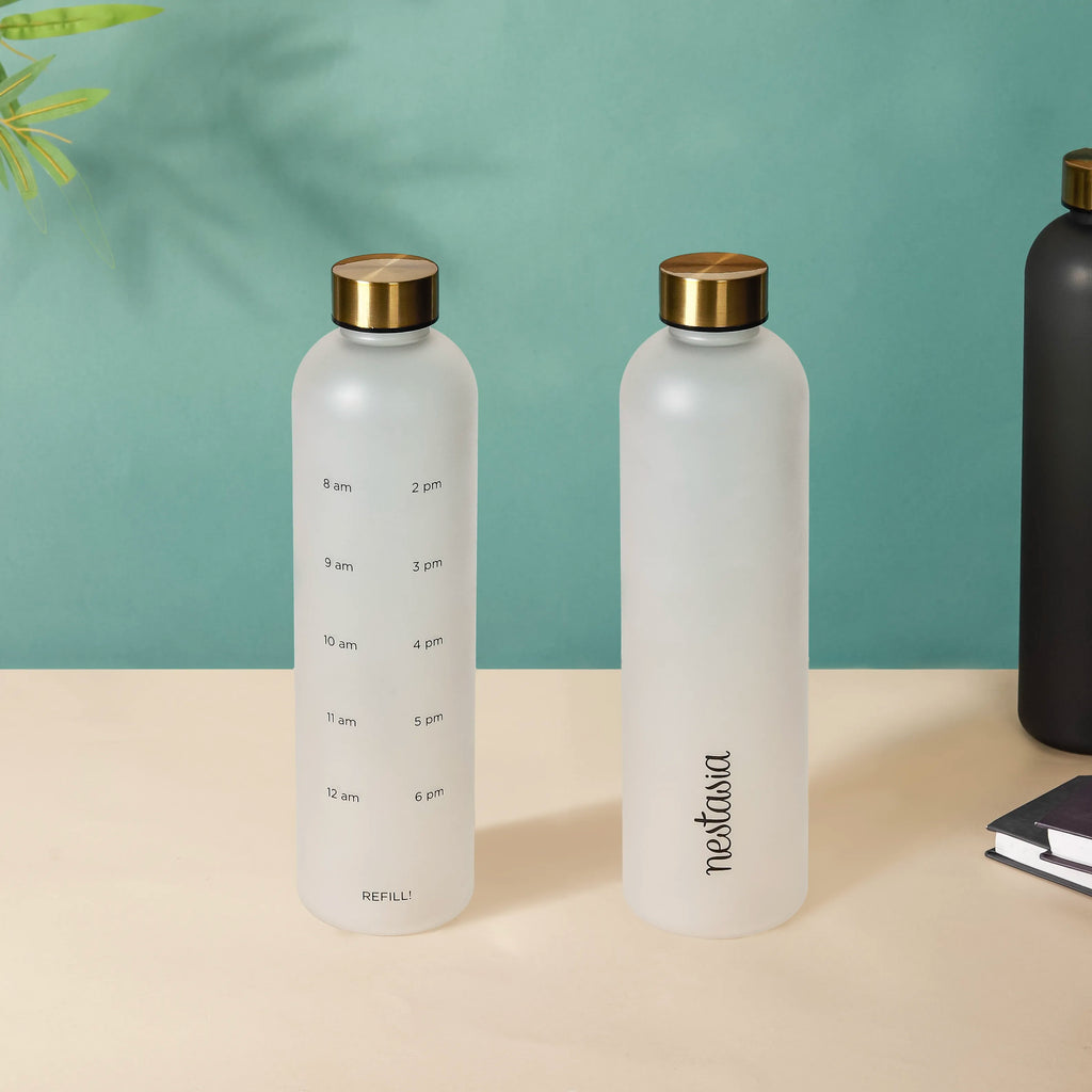 Time Marker Matte Water Bottle White 1L Set Of 2 Nestasia