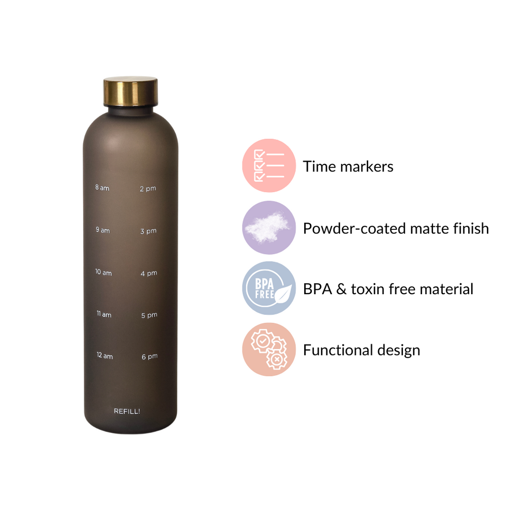 Sleek Chic Water Bottle Black 1L Set Of 2 Nestasia