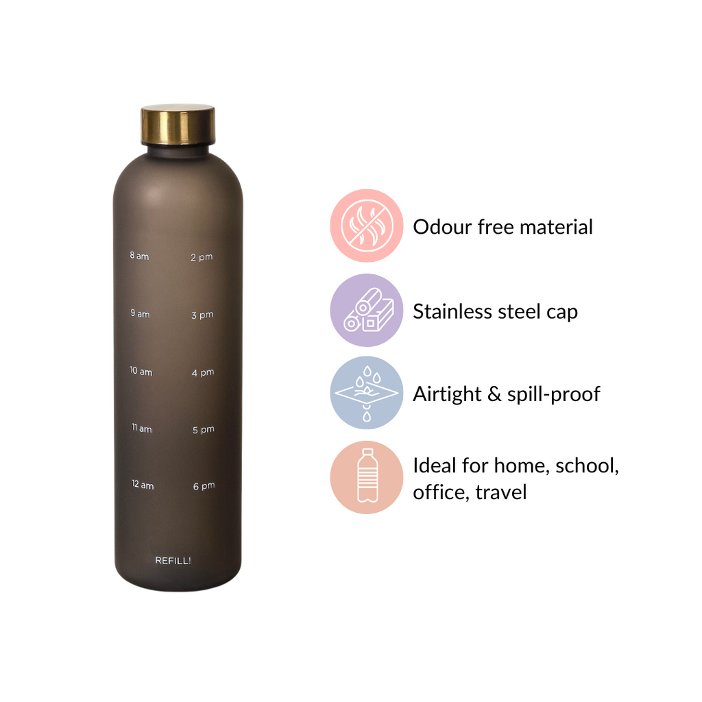 Sleek Chic Water Bottle Black 1L Set Of 2 Nestasia