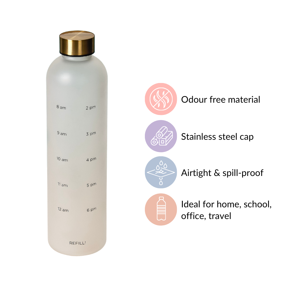 Time Marker Matte Water Bottle White 1L Set Of 2 Nestasia