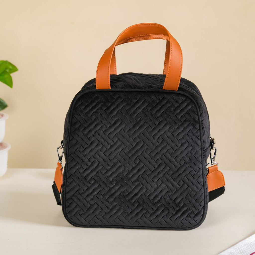 Sling Velvet Thermal Insulated Lunch Bag Black Nestasia