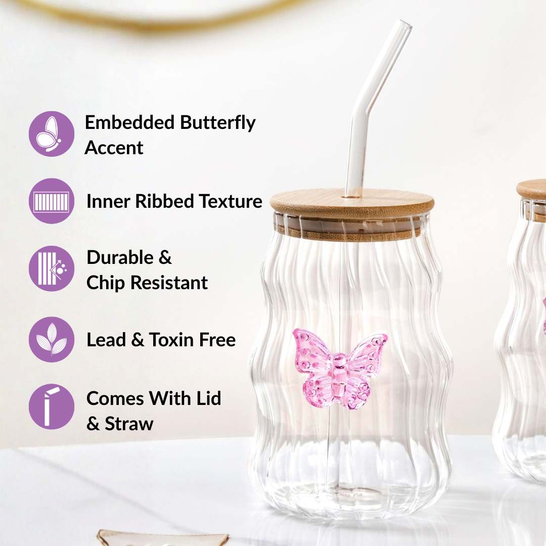 Wavy Butterfly Tumbler With Straw Set Of 2 500ml Nestasia