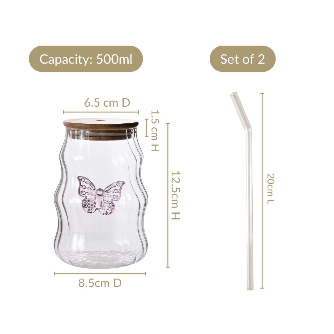 Wavy Butterfly Tumbler With Straw Set Of 2 500ml Nestasia