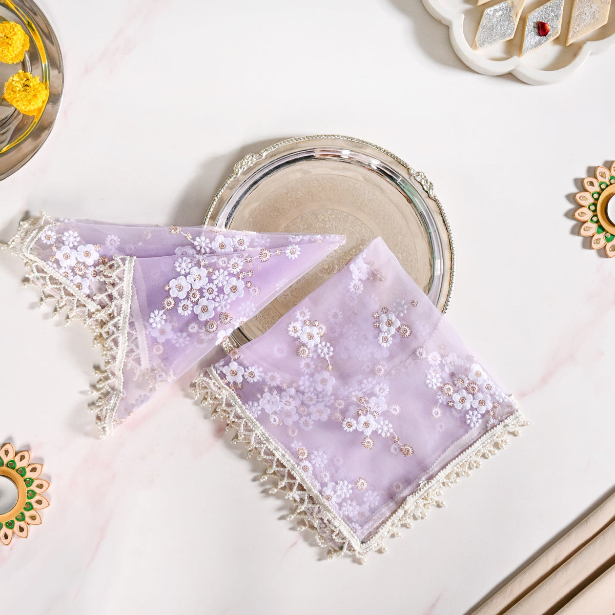Wedding Floral Thali Cover Set Of 2 Lavender Nestasia