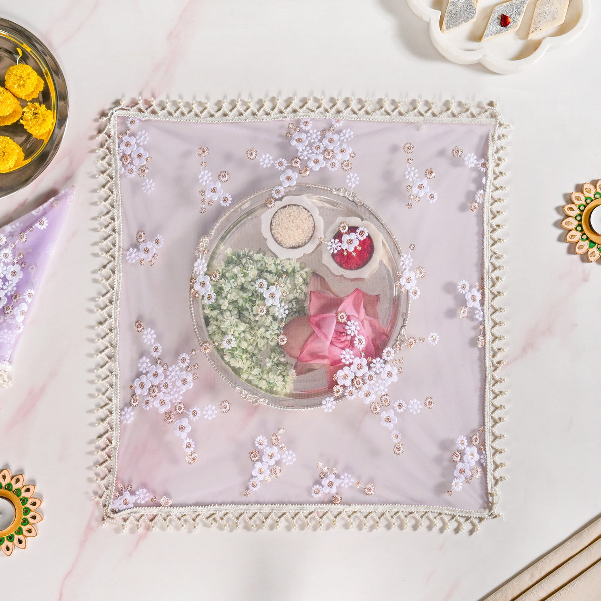Wedding Floral Thali Cover Set Of 2 Lavender Nestasia