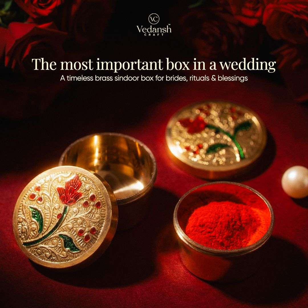Brass Hand Painted Kumkum / Sindoor Box Pack of Two (1.2 INCH) Vedansh Craft