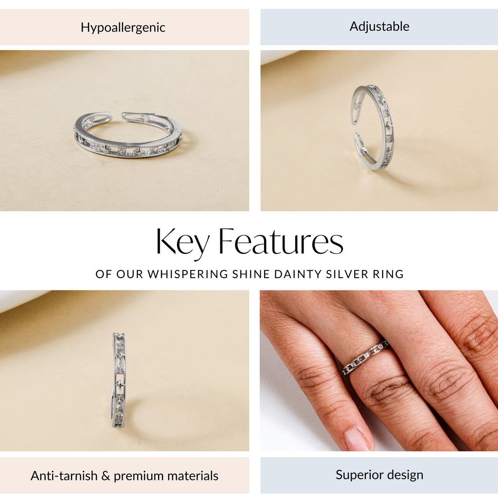 Whispering Shine Dainty Silver Ring Nestasia