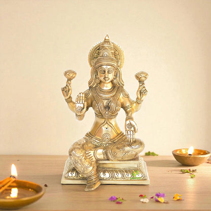 Brass Made Goddess Laxmi sitting statue for wealth & Prosperity