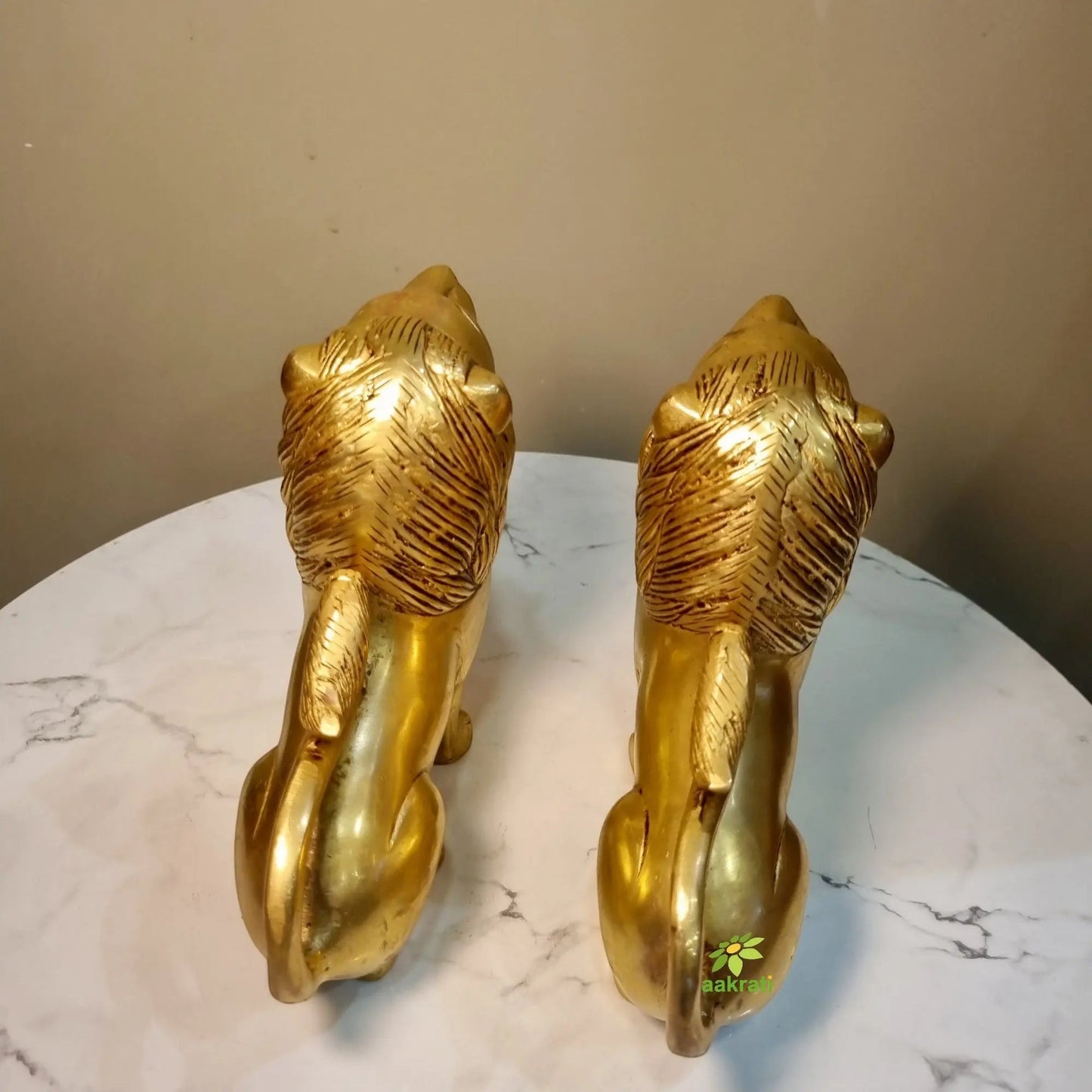 Brass Lion Pair Showpiece | Symbol of Strength & Protection | Handcrafted Brass Lion Figurines (Yellow, 6 Inch)