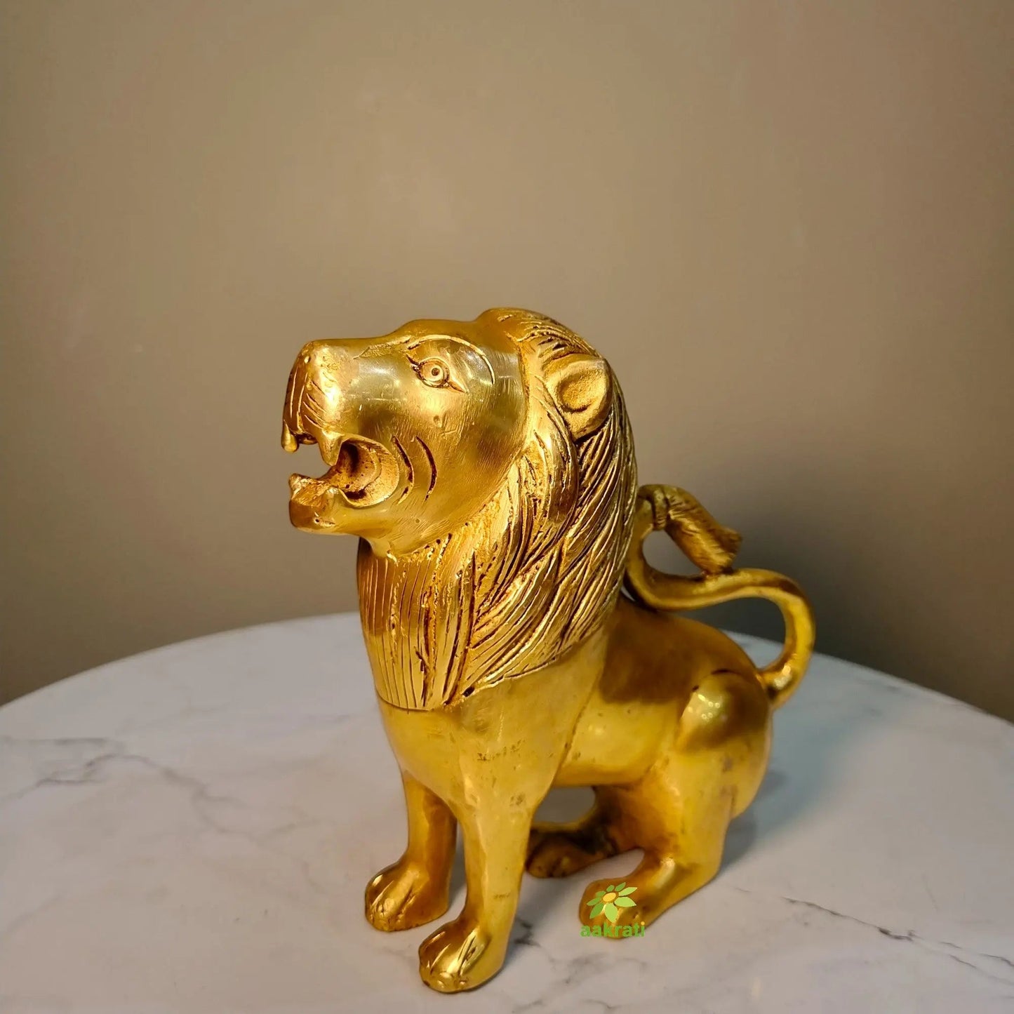 Brass Lion Pair Showpiece | Symbol of Strength & Protection | Handcrafted Brass Lion Figurines (Yellow, 6 Inch)