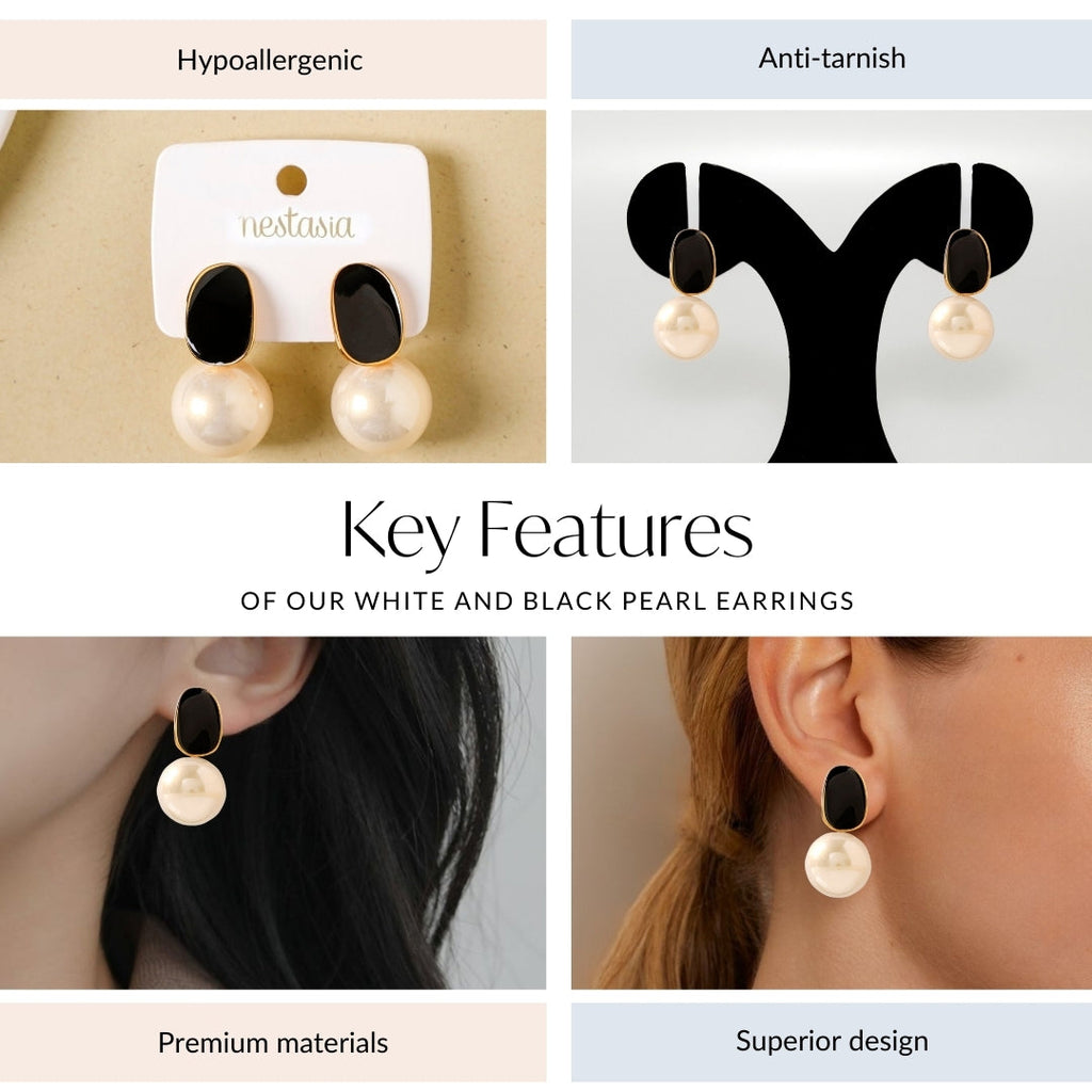 White And Black Pearl Earrings Nestasia