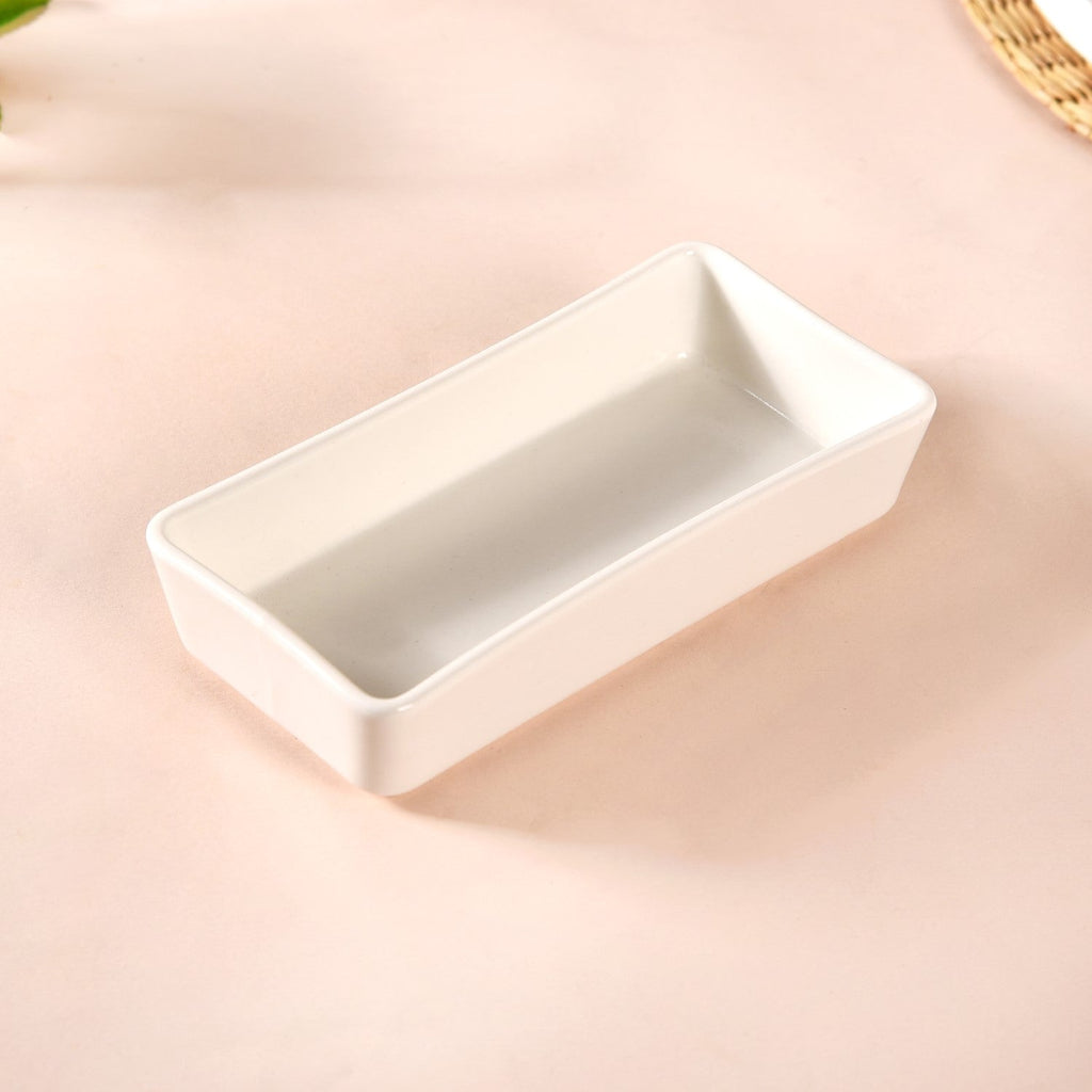White Ceramic Bowls With Bamboo Tray Set Of 5 Nestasia