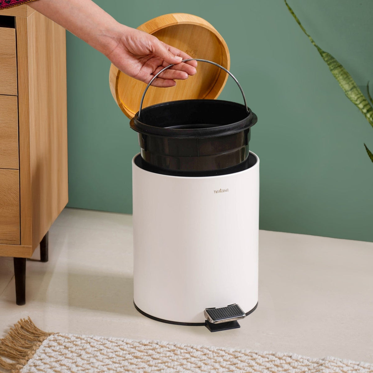 Modbin White Dustbin With Detachable Bucket 5000ml Nestasia