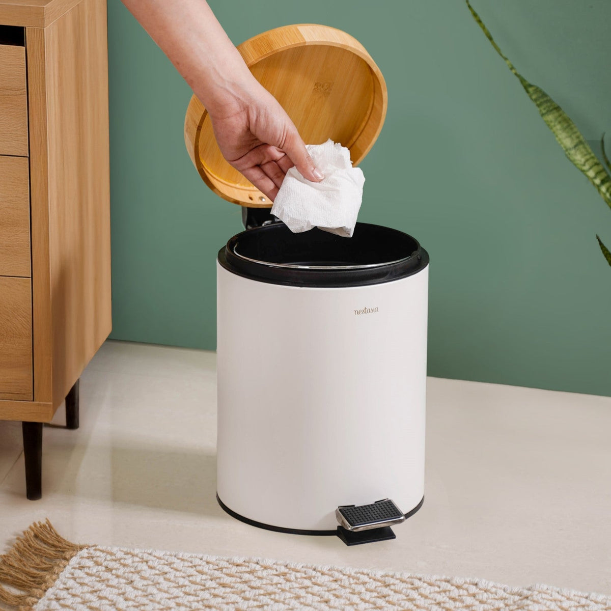 Modbin White Dustbin With Detachable Bucket 5000ml Nestasia