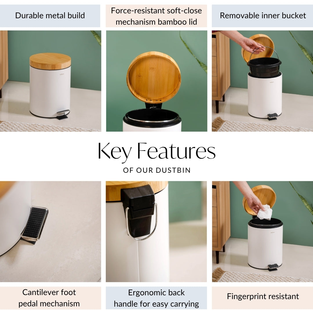 Modbin White Dustbin With Detachable Bucket 5000ml Nestasia