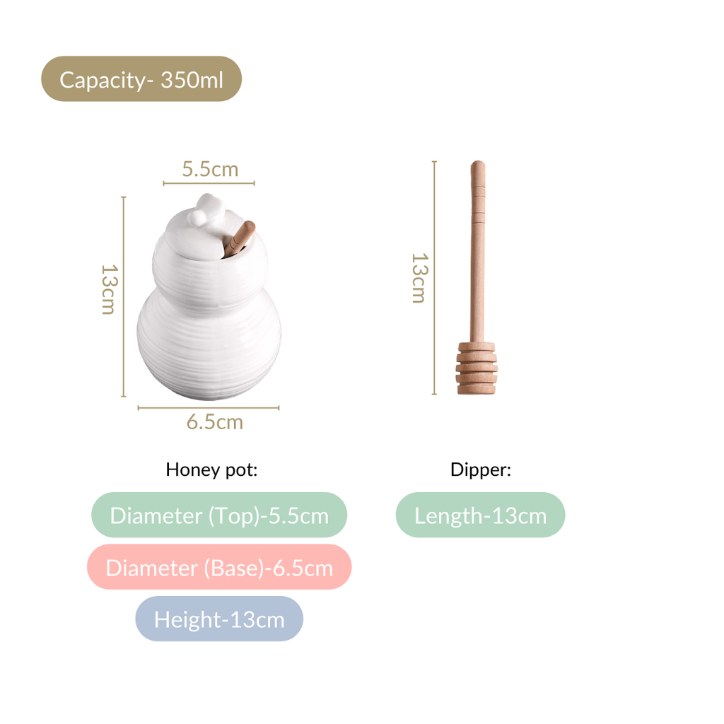 White Honey Pot With Wooden Dipper 350ml Nestasia