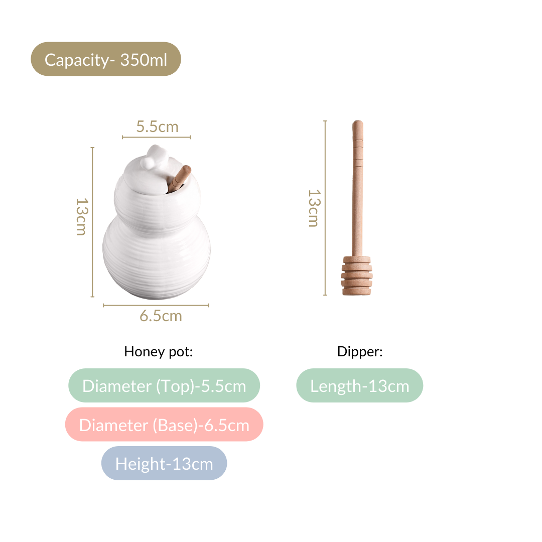 White Honey Pot With Wooden Dipper 350ml Nestasia