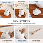 White Honey Pot With Wooden Dipper 350ml Nestasia