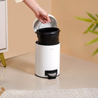 Clean Curve Pedal Operated Metal Dustbin With Bucket White 3000ml Nestasia