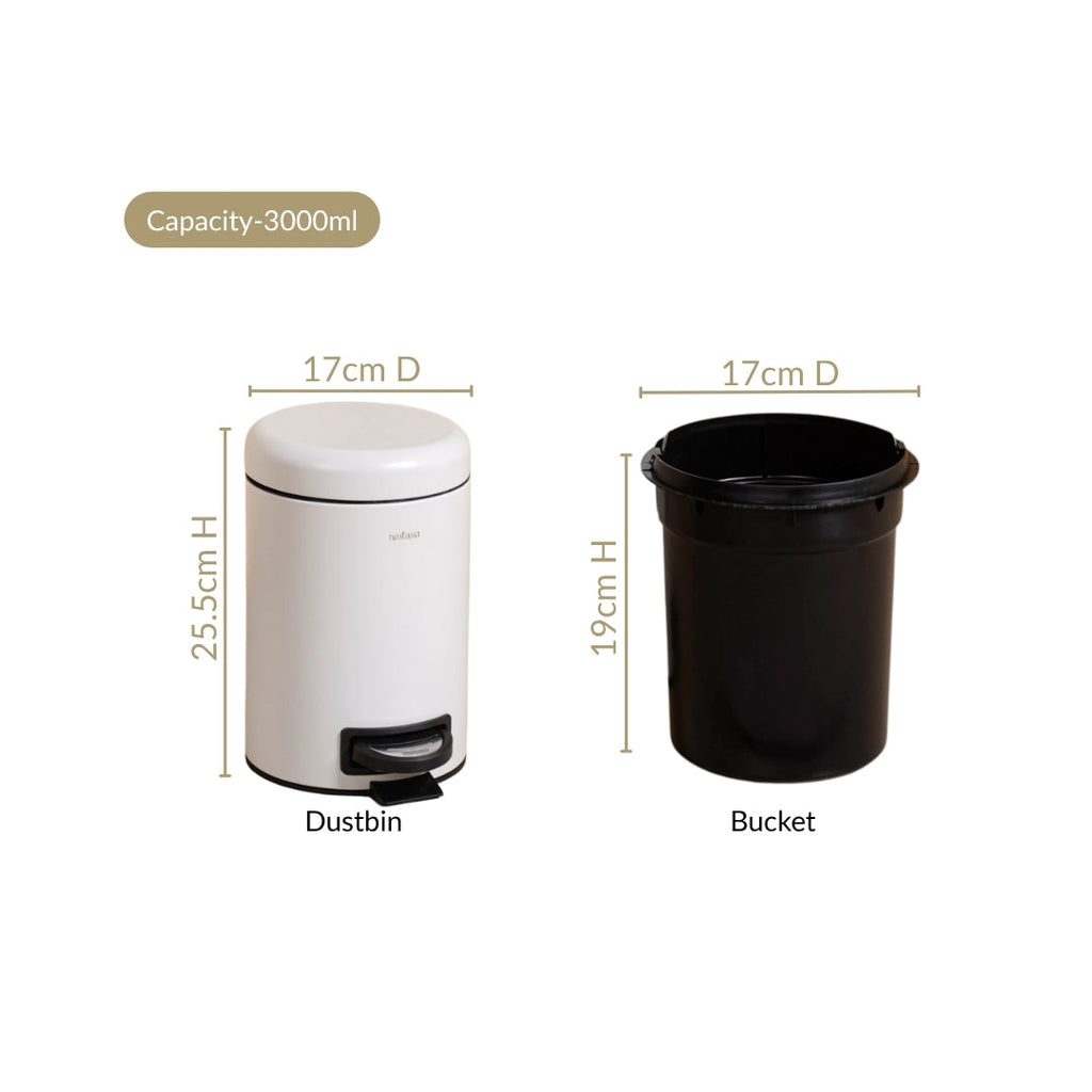 Clean Curve Pedal Operated Metal Dustbin With Bucket White 3000ml Nestasia