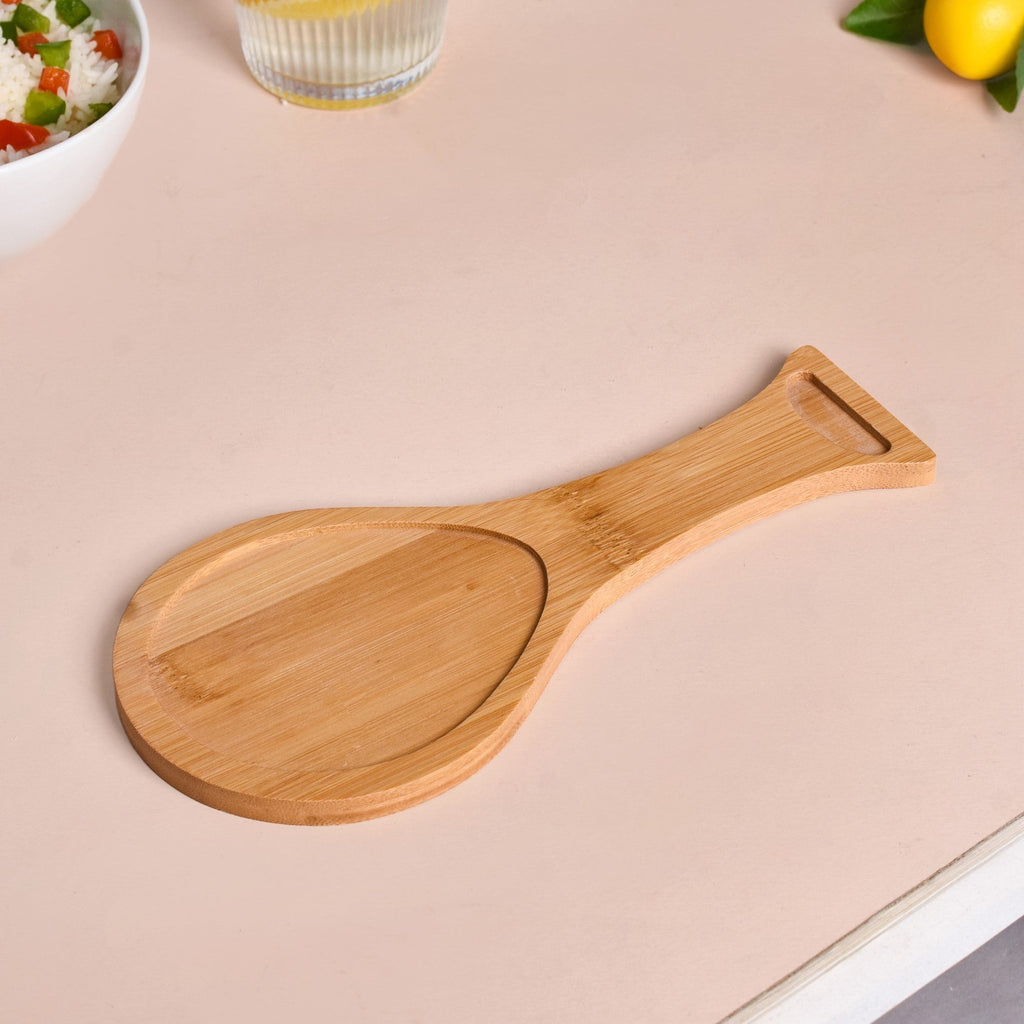 White Ceramic Spoon Holder With Wooden Tray Nestasia
