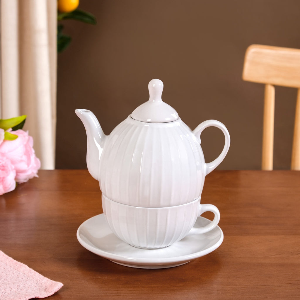 Ambrosia White Ceramic Teapot With Cup And Saucer Nestasia