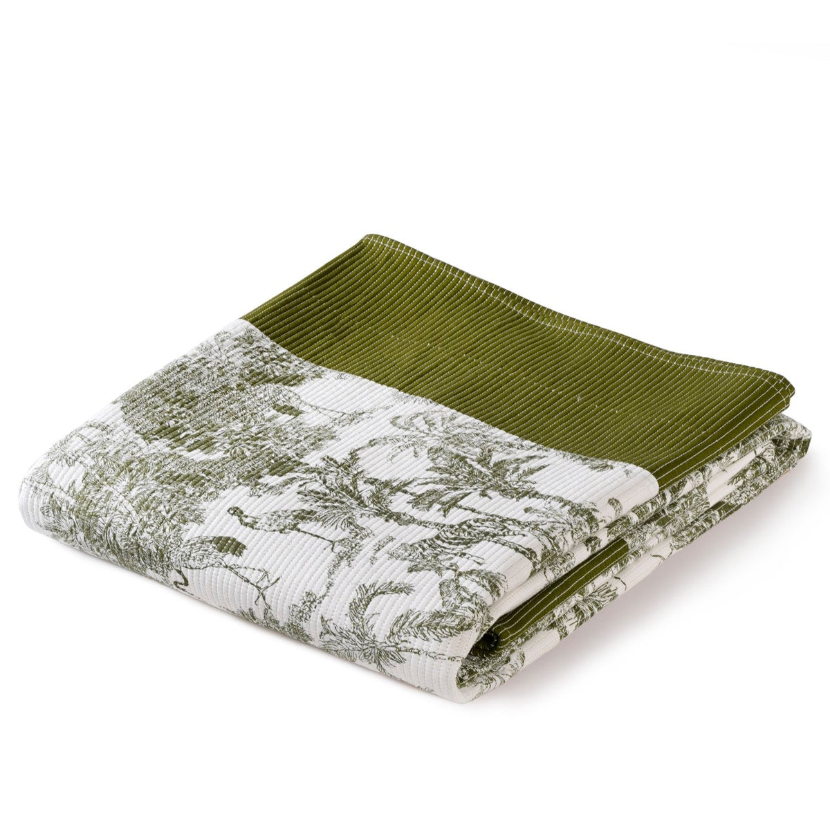 Tropical Quilted Cotton Bedcover Olive Green 250x220cm Nestasia