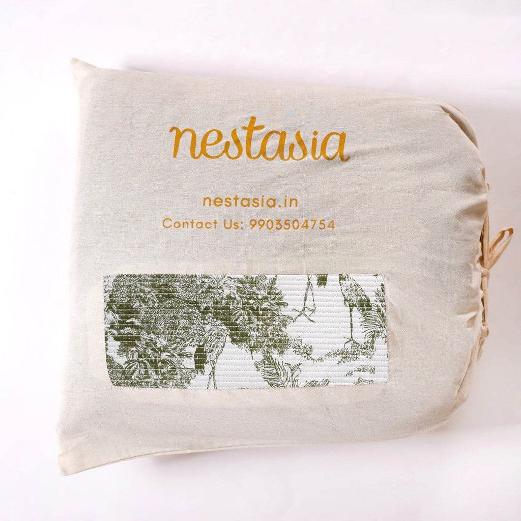 Tropical Quilted Cotton Bedcover Olive Green 250x220cm Nestasia